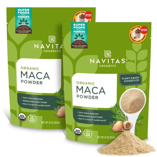 [BRSW2AAZOEIWAC3K] Navitas Organics Maca Powder – 100% Gelatinized Peruvian Maca for Smoothies, Lattes, Baking & More – Energize & Balance - USDA Organic, Non GMO, Vegan, Gluten Free (16oz. Bag, 180 Servings, 2-Pack)