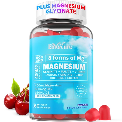 [BRSROFITCEHAYH3P] Magnesium Glycinate Complex Gummies 400mg | 8 Forms of Magnesium: Malate, Citrate, Taurate & More | with Ashwagandha 400mg, D3, B12 | Supports Calm, Relaxation, Mood & Muscle Cramp | Vegan, 60 Count