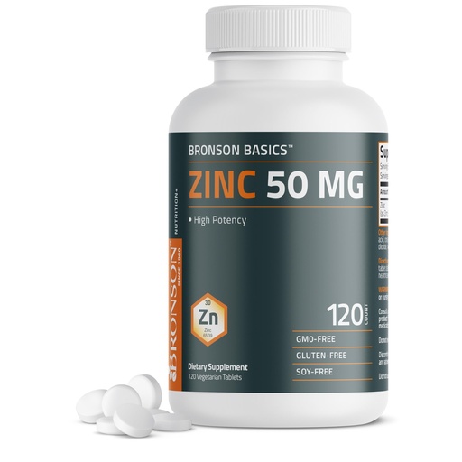 [BRSROBALB4MWEHTO] Bronson Zinc 50 MG High Potency Supports Skin Health - Non-GMO, 120 Vegetarian Tablets