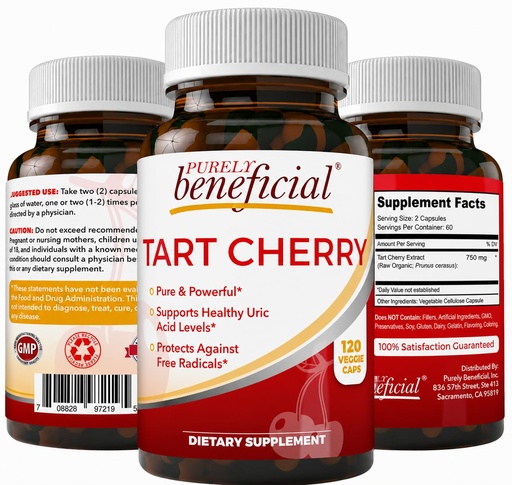 [BRSWGFAQCUNWM3I7] PURELY beneficial Tart Cherry Capsules, Montmorency Tart Cherry Extract, Dietary Supplement, Plant-Based Capsules, Non-GMO, Gluten Free, 120 Count