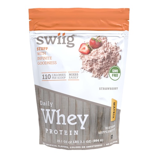 [BRSWKYAICYNWKHLK] swiig Premium Daily Whey Protein Matrix Strawberry 2.2 lb – 20g Protein Gluten-Free Non-GMO No Fillers No Artificial Flavors Enhanced with Amino Acids for Muscle Recovery All Natural Formula
