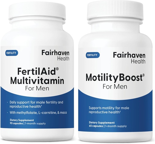 [BRSW2HQ3BB6QYELO] FertilAid férfiaknak és MotilityBoost Combo, Prenatal Vitamins és férfi termékenységi kiegészítés támogatása gróf és motilitás L-karnitin, CoQ10, Cink és több, 150 kapszula, 1 hónap ellátás