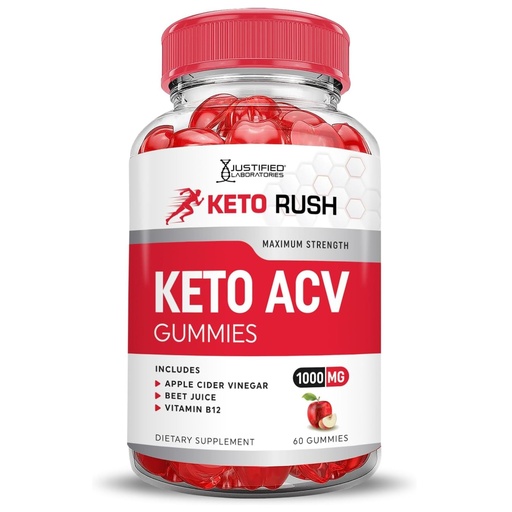 [BRSROCYNDMJROHL2] Justified Laboratories Keto Rush Keto ACV Gummies (1000 mg) - 60 Count - Formulated with Apple Cider Vinegar, Folate & Vitamin B12 - Non-GMO, Vegan, Gluten Free - 30 Servings