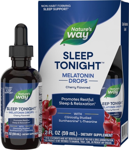 [BRSWICAZBEJQ2ELY] Nature's Way Sleep Tonight Melatonin Drops with L-Theanine, Non-Habit Forming Support*, 2 Oz, Cherry Flavor