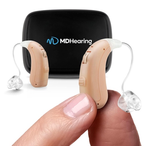 [BRSRMCQLA4PAA3T5] MDHearing VOLT OTC Hearing Aids for Seniors, Doctor-Designed Rechargeable, 2 Directional Microphones, 4 Audio Settings, Fits with Glasses, Deluxe Charger Included …