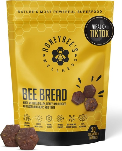 [BRSRAFARCINRUEYY] Honeybee's Wellness Bee Bread Natural Multivitamin Superfood | Пчелиная пыльца, прополис и ягоды, 240+ питательных веществ, аминокислоты, минералы и белки для энергии, иммунитет и жизнеспособность от медоносных пчел