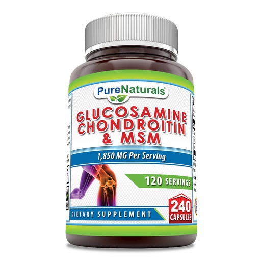 [BRSRAYIYC4MROYA2] Pure Naturals Glucosamine Chondroitin + MSM Supplement | 1850 Mg | 240 Capsules | Non-GMO | Gluten-Free | Made in USA