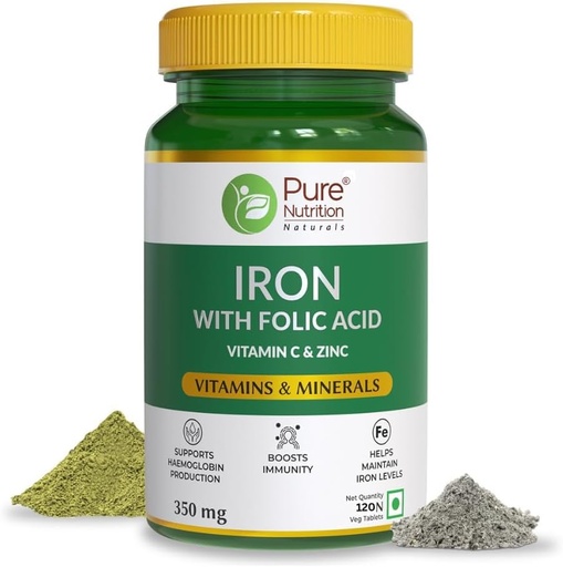 [BRSRAFQKO4BBGCTB] Iron Folic Acid Supplement - 120 Veg Tablets with Zinc, Vitamin C & Vitamin B12 for Men & Women | Supports Haemoglobin Production, Boosts Immunity & Maintains Iron Level