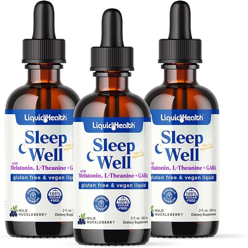 [BRSROH34OIORUAYU] LIQUIDHEALTH Sleep Well Natural Sleep Aid Melatonin Drops - Better Sleep & Mood, Relax & Calm Mind, Fall Asleep Faster Stay Asleep Longer - Made in USA, Vegan, Sugar Free, Drug Free, Non-GMO (3 Pack)