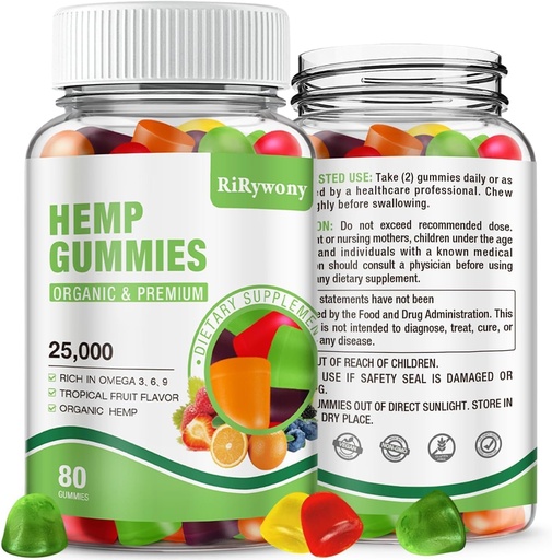 [BRSRAAQ6OAFA2GTK] RiRywony Hemp Gummies 1 Pack - Extra Strength Natural Hemp Oil Fruity Edibles Vegan Gummy - Organic High Potency Supplement for Non-GMO Low Sugar - 80 Count