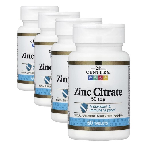 [BRSRAY3RBUBAIDTP] 21st Century Healthcare Zinc Citrate Tablets 50mg, 60 Count (Pack of 4)