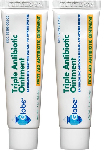[BRSWKYIZDIBAEFLM] Globe Triple Antibiyotik First Aid Ointment, 1 oz (2-Pack) İlk Yardım Antibiyotik Ointment, 24 Saat Enfeksiyon Koruma, Yaralar ve Cuts için Tedavi, Burns ve Cuts
