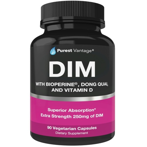 [BRSWGYAKO57RY2YU] Pure DIM Supplement 250mg Diindolylmethane Plus BioPerine and Dong Quai - Hormone Balance Support for Women and Men, Menopause & Estrogen Support - 90 Vegetarian Capsules