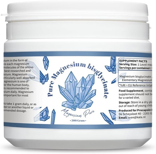 [BRSRAZYLO4IWKDT5] Čistá hořčík Bisglycinát Prášek - Bisglycinát 200mg Elemental Magnesium per gram - Bez Mag. Stearate (500)