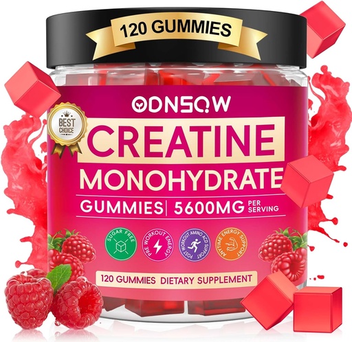 [BRSRAGQ2DMNQAALZ] Creatine Monohydrate Gummies for Men & Women 120 CT - 5600mg of Creatine Monohydrate per Serving - Vegan, Sugar Free Chewable Creatine Monohydrate for Muscle Strength, Energy Boost （Raspberry Flavor）