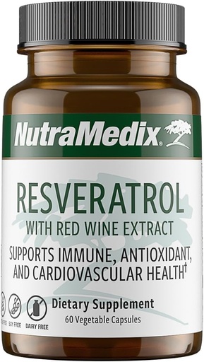 [BRSWYZD7PN5GGCT6] NutraMedix Capsules de resvératrol - Biodisponible Antioxydants Supplément de Vin Rouge Extrait + Peaux de raisin - 200mg japonais Knotweed pour le soutien immunitaire et cardiovasculaire (60 Capsules)