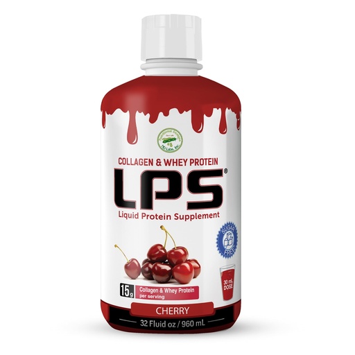 [BRSWYZQKOQCWC33G] Lps Liquid Collagen & Whey Protein Supplement - Sugar-Free, Dye-Free, Non-Gmo Drink - Hydrolyzed Collagen & Whey Peptides Promotes Healthy Skin & Hair For Men & Women, Cherry, 32 Fl Oz