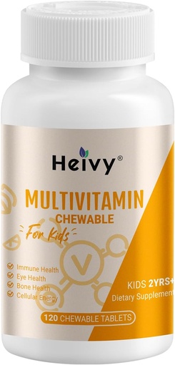 [BRSROAD4OF5WEH36] Heivy Toddlers Multivitamiinit, Lapset Pureskeltava D3, C-vitamiini, B12-vitamiini, B6, A-vitamiini, E & Sinkki immuunitukea ja terveyttä, 120 purutablettia
