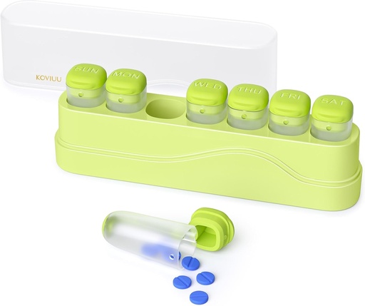 [BRSROCDYOF7Q4ETV] Weekly Pill Organizer 1 Time a Day, KOVIUU Removable Pill Box 7 Day, Portable Travel Pill Case, Once Daily Medication Container Holder, Week Pillbox Dispenser for Vitamin Medicine Supplement, Green