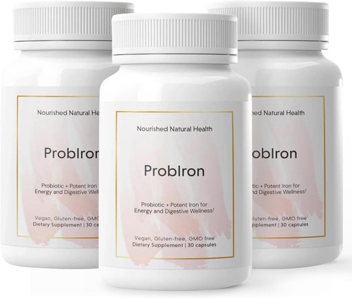 [BRSRAFQKBV5BUD37] Nourished Natural Health ProbIron - Women's Probiotic + Iron Supplement Boosted with Vitamin C and Copper - Vegan Formula for Energy and Digestive Wellness - 90 Capsules