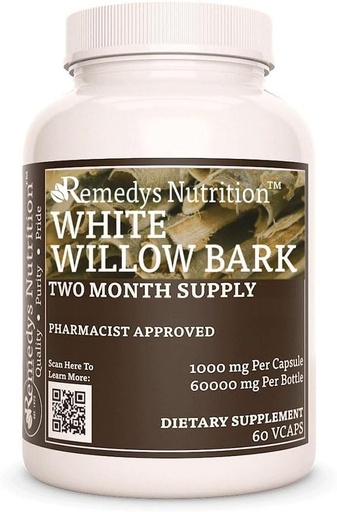 [BRSW22YKPICWOCL5] Remedy's nutrition White Willow Bark | 1,000 mg, 60 Vegan Capsules Herbal Dietary Supplement | Two Month Supply