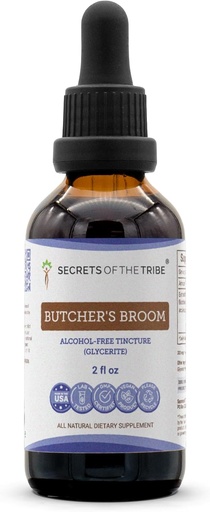 [BRSWGYI6BYNR6FI6] Secrets of the Tribe Butcher's Broom Alcohol-Free Liquid Extract, Butcher's Broom (Ruscus aculeatus) Dried Root Tincture Supplement (2 FL OZ)