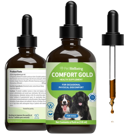 [BRSWYCY3DJ7WAYLK] Pet Wellbeing Comfort Gold for Dogs - Supports Canine Physical Comfort, Healthy Circulation, Corydalis, Turmeric - Veterinarian-Formulated Herbal Supplement 4 oz (118 ml)