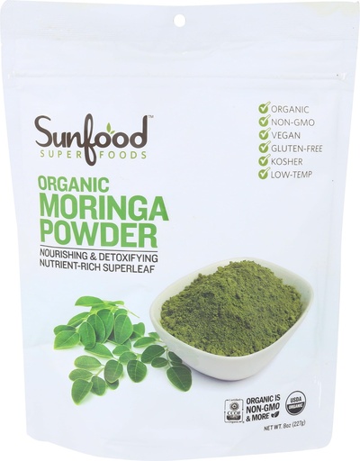 [BRSWKFYZBN7BAE3C] Sunfood Moringa Powder, Organic. Use for hair loss, weight loss. Pure Single Ingredient Product. 8 oz Bag