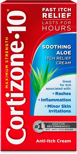 [BRSRMGAEC4IRQFIU] Cortizone-10 Crema de Alivio de Itch Aloe Máximo Strength, 1% Hidrocortisona, Acción rápida, Crema Anti Itch para Bites de Bug, Rash, Eczema, Psoriasis, Poison Ivy, Oak, Sumac &amp; More, 1 oz