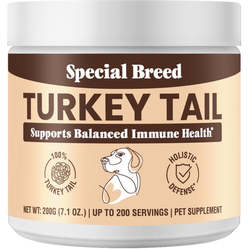 [BRSROGAQBACWG3TA] Organic Turkey Tail Mushroom for Dogs and Cats, Immune Support with Beta Glucans and Polysaccharides, Digestive and Respiratory Health, Pure Mushroom Powder, No Fillers, 200 ct