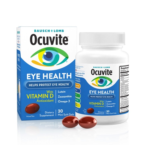[BRSWIZINDEHB2G3M] Ocuvite Eye Health, Lutein & Zeaxanthin Supplement, Eye Vitamin with Antioxidant Vitamin D, Vitamin C, E & Omega-3, Helps Protect Eye Health, 30 Softgels