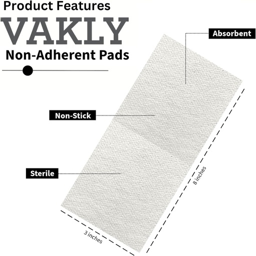 [BRSROAQYBUIWKHYV] Sterile Non-Adherent 3x8 Gauze Pads - Thick Non-Stick Wound Dressing 3''x8'' Individually Sealed | Highly Absorbent Rectangle Bandage | Painless Removal (20)