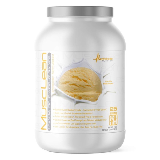 [BRSWKHD5DN6BMGT2] Metabolic Nutrition - Musclean - Milkshake Weight Gainer, Whey High Protein Meal Replacement, Maintenance Nutrition, Low Carb, Keto Diet, Digestive Enzymes, Vanilla, 2.5 Pound (25 ser)