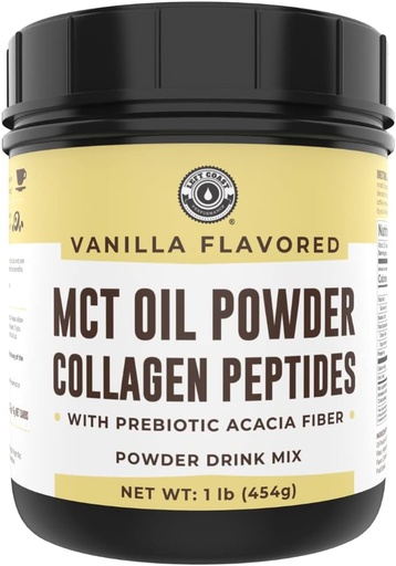[BRSWGBITCMIBOCLO] Keto MCT Oil Powder + Collagen + Prebiotic Acacia Fiber, Vanilla Flavor, 16oz. MCT Oil Powder from Coconuts. Grass Fed Collagen, Perfect for Keto, 0 Net Carb, Stevia, Erythritol, Powdered Drink