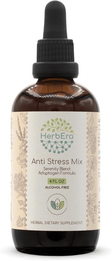 [BRSWYEIPOIPGACY6] Anti Stress Mix B120 Alkoholfri extrakt tinktur, Eleuthero Root, Rhodiola Root, Schisandra Berry, Gotu Kola Herb, Holy Basil Herb. Serenity Blend: Adaptogen Formel 4 Fl Oz