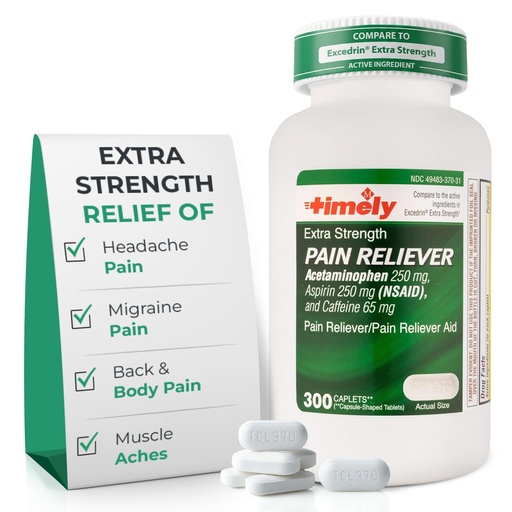 [BRSROBD4CAIQAALJ] TIME-Cap Labs Extra Strength Acetaminophen 250mg, Aspirin 250mg & Caffeine 65mg Caplets - Triple Action Pain Reliever for Migraines & Headache Relief, Muscle Aches & Body Pain (300 Count)