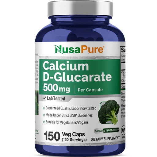 [BRSWYHTYPMIRYFLF] NusaPure Calcium D-Glucarate 500 mg 150 Veggie Caps, Vegan, Non-GMO, Gluten-Free