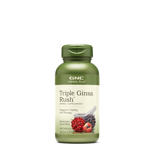 [BRSWKHD3BQMA2DDZ] GNC Herbal Plus Triple Ginsa Rush, Supports Vitality and Energy, 100 Capsules