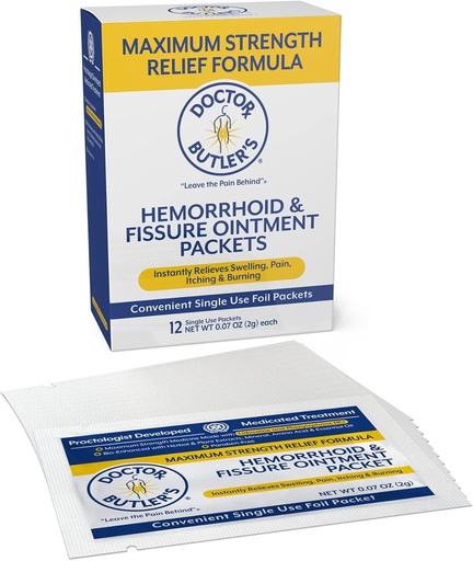 [BRSW2GQ2CIPQAA3K] Læge Butlers maksimale styrke hemorroide & fossure ointment 12 til-Go pakker - Instant Pain Relief Hemorroide behandling med Lidocaine, intern & ekstern kløe, brenne og sviende relief