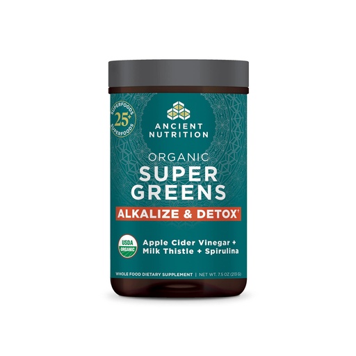 [BRSRMHQ5AUFWCD3B] Ancient Nutrition Supergreens Alkalize & Detox Powder, Organic Superfood Powder Made from Real Fruits, Vegetables and Herbs, for Digestive and Energy Support, 25 Servings, 7.5oz