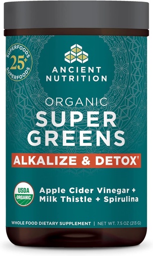 [BRSRMHQ5AUFWCD3B] Nutrición antigua Supergreens Alkalize " Detox Powder, orgánico Superfood Powder Hecho de Frutas Reales, Verduras y Herbs, para el apoyo digestivo y energético, 25 Servings, 7.5oz