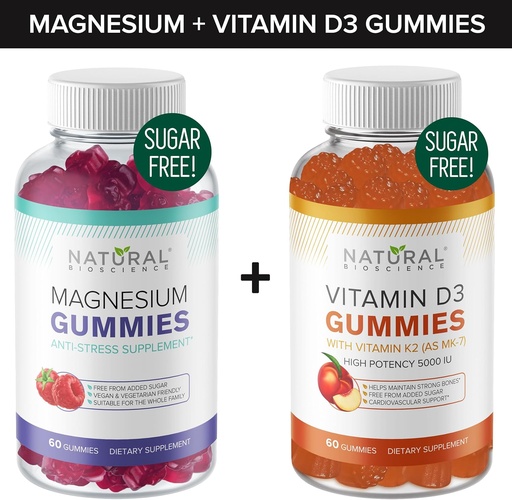[BRSW2BAEOQMQI233] Sugar-Free Magnesium Gummies (60 Gummies) and Sugar-Free Vitamin D Gummies (60 Gummies) – Immune Support & Calming Value Bundle, Gelatin-Free, Gluten-Free, Vegan, All Natural, GMO-Free, Kosher