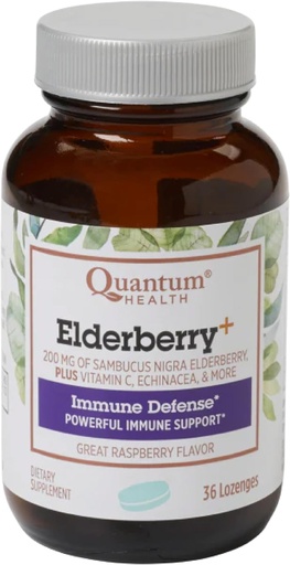 [BRSWIYTYOUNWAYD6] Quantum Health Elderberry+ Lozenges|Raspberry|Provides Powerful Immune Support|Formulated with Echinacea and Vitamin C|36 Count