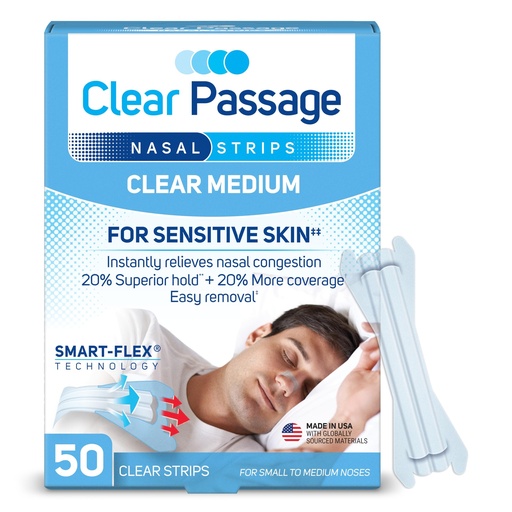 [BRSWGFT7CUARSH3K] Clear Passage Nasal Strips Medium, Clear, 50 ct | Works Instantly to Improve Sleep, Reduce Snoring, & Relieve Nasal Congestion Due to Colds & Allergies