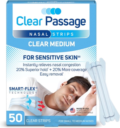 [BRSWGFT7CUARSH3K] Nasal Strips Medium, Clear, 50 ct , Works Instantly to Improve sleep, Reduce Snoring, " Relieve Nasal Congestion Due to Colds ' Allergies