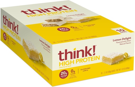 [BRSWIBARCIHB6C3A] think! Protein Bars, High Protein Snacks, Gluten Free, Kosher Friendly, Lemon Delight, Nutrition Bars, 2.1 Oz per Bar, 10 Count (Packaging May Vary)