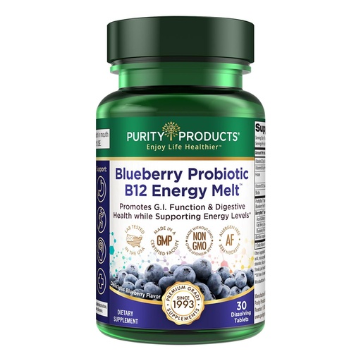 [BRSWKHYPAAPREAIU] Purity Products Blueberry Probiotic B12 Energy Melt Clinical Probiotic - Organic Blueberries, Methylcobalamin B-12-30 Melts