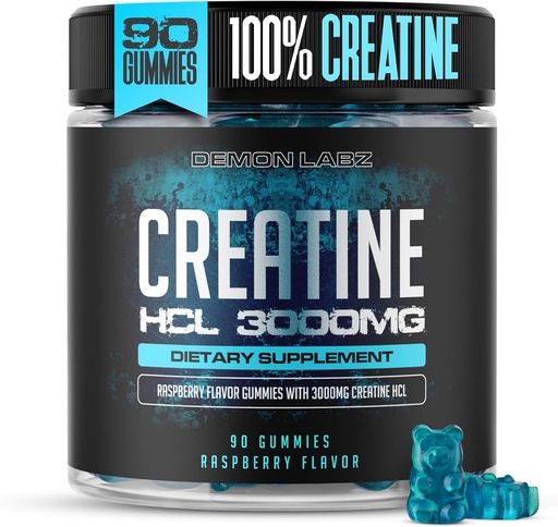 [BRSROFLYDJ6BEFA4] Creatine HCL 3000mg Per Serving - Raspberry Flavour - Vegan Gummies (90 Count (Pack of 1), Raspberry)