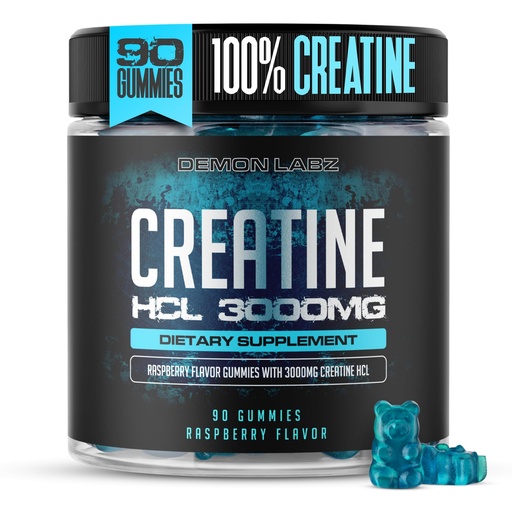 [BRSROFLYDJ6BEFA4] Creatine HCl 3000mg Per Serving - Raspberry Flavor - Vegan Gummies (90 Count, Single Pack)