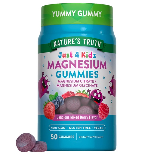 [BRSRAFT6CUNAMET4] Nature's Truth Magnesium Gummies for Kids | Glycinate & Citrate | 50 Count | Mixed Berry Flavor | Vegan, Non-GMO & Gluten Free Supplement
